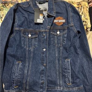 Harley-Davidson Dark Blue Denim Jacket with Orange Embroidery